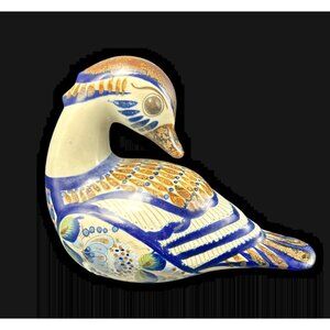 Tonala Ornate Painted Duck Pottery Art large 8" x 6" Signed Erandi AABC Vintage